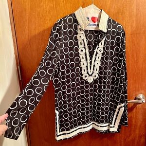 Long-sleeved blouse, white & black, Michael Kors, XL, Only used once.